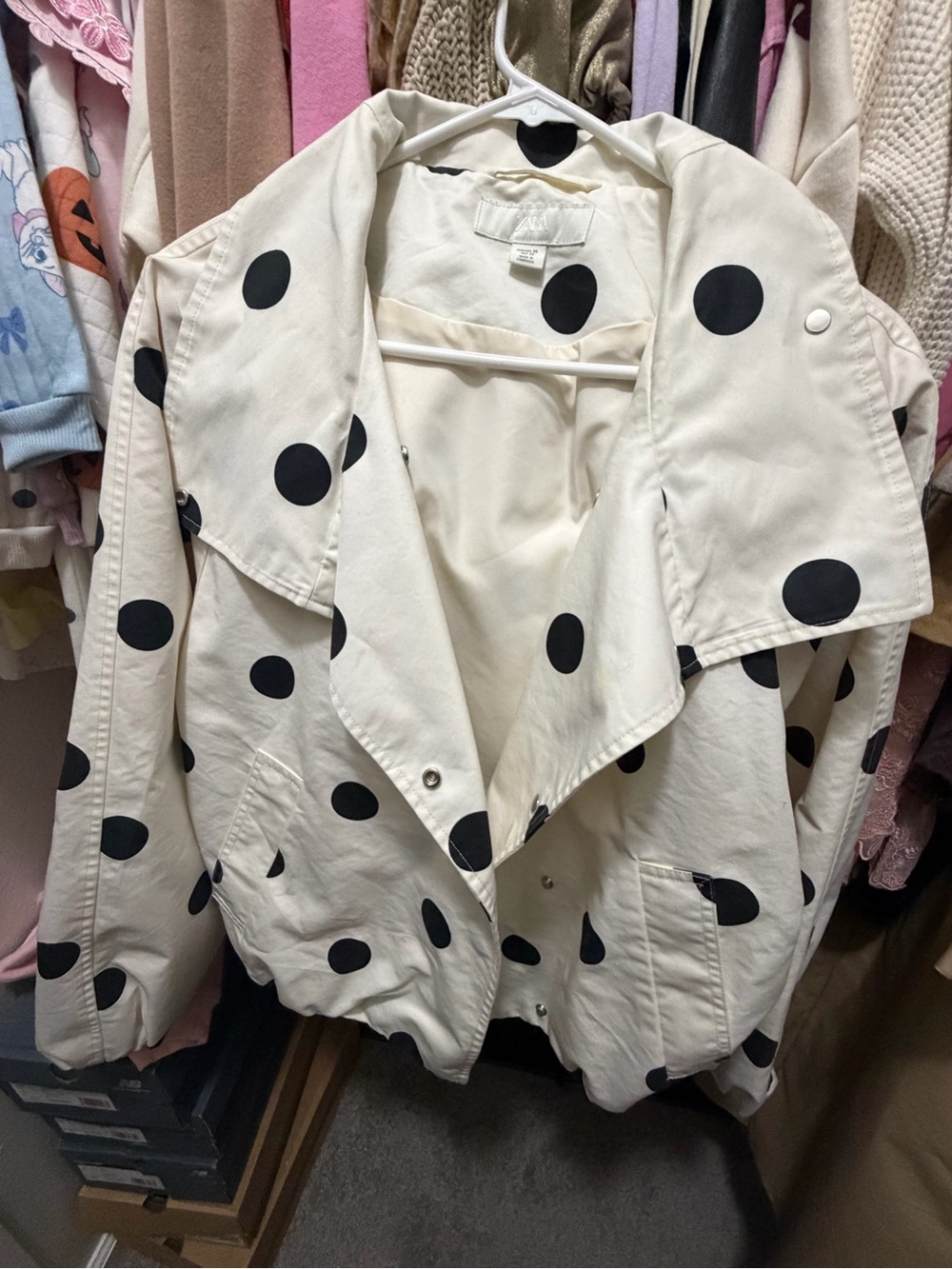 Zara Cream Bomber Jacket with Black Polka Dots(XS , oversized)